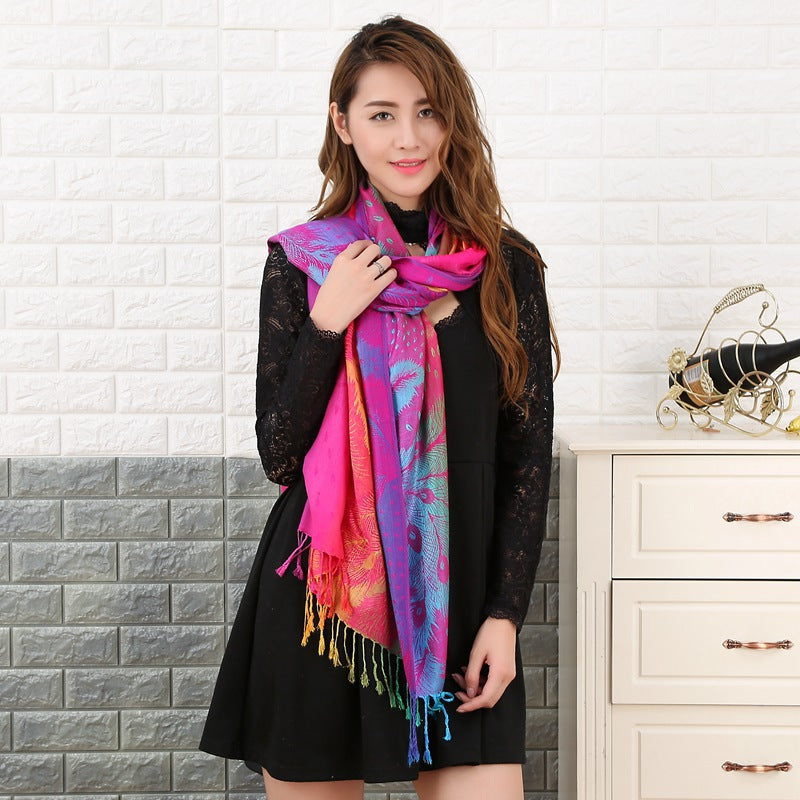 Gradient warm vintage jacquard scarf