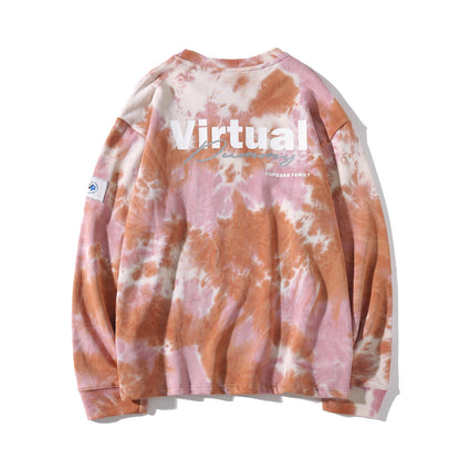 Sudadera holgada fina con cuello redondo y efecto tie-dye