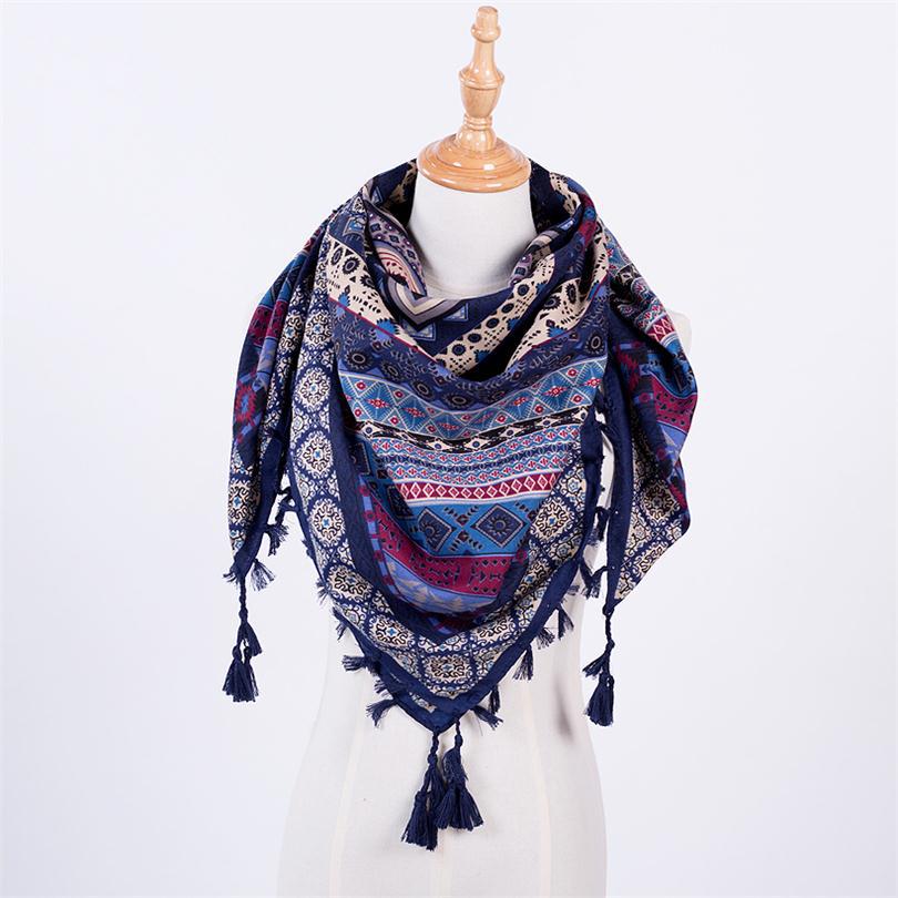 Ethnic Style Fringed Scarf Jacquard Square Scarf