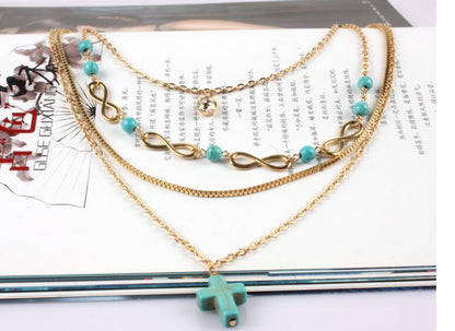 Collier Boho Turquoise Croix Chic