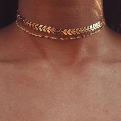 Two Layers Fishbone Choker Necklace