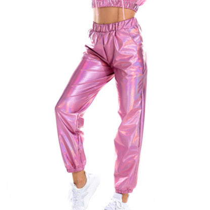 Pantalon de sport décontracté, rue Hip Hop, fête, brillant, coloré, hologramme Laser, ample, pour femmes