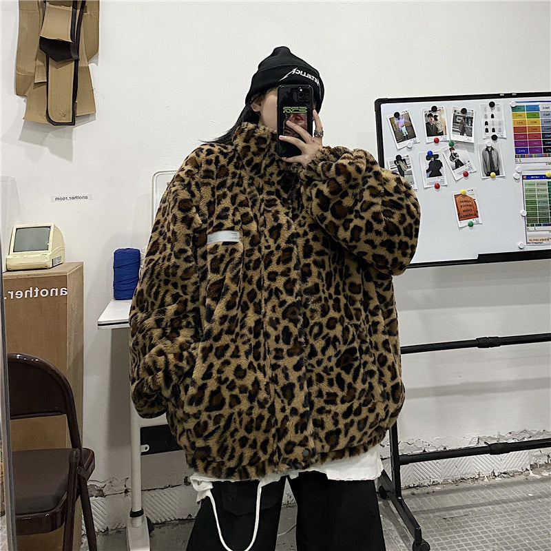 Chaqueta reflectante de moda de doble cara con estampado de leopardo suelto