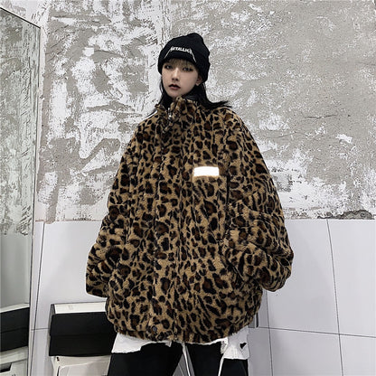 Loose Leopard Print Double-sided Trendy Reflective Jacket