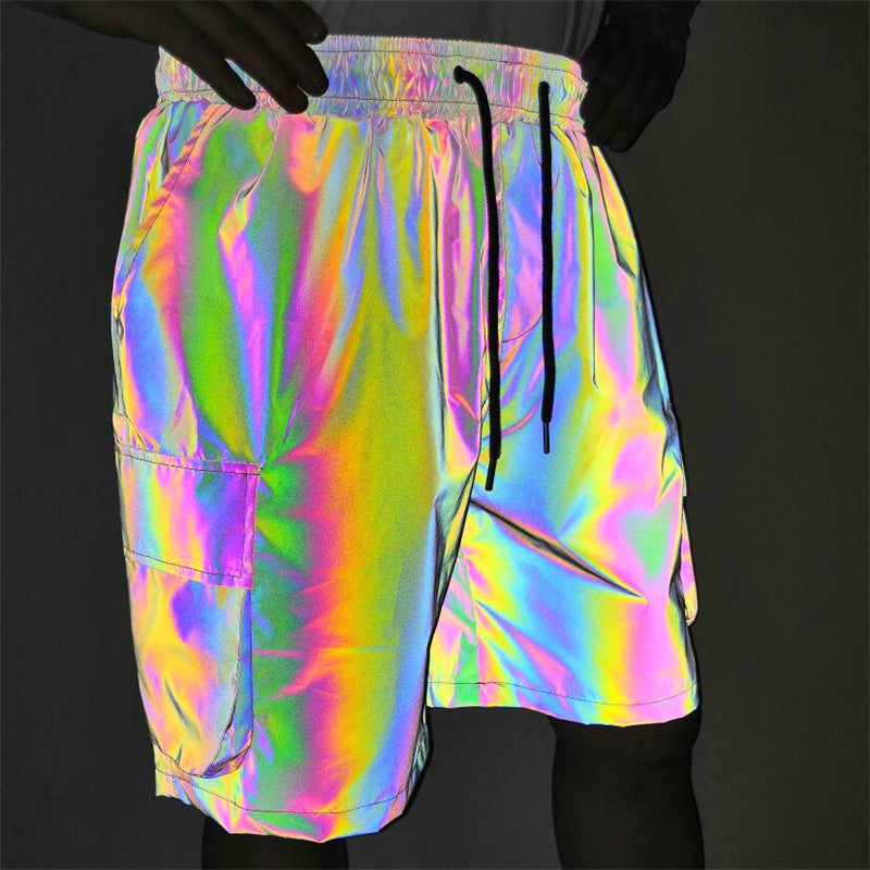 Seven-color Reflective Overalls Shorts Five-point Pants Hip-hop