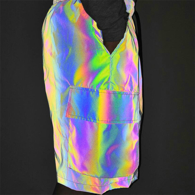 Seven-color Reflective Overalls Shorts Five-point Pants Hip-hop