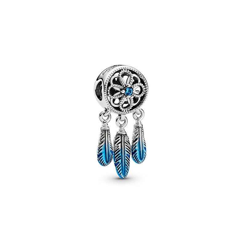 Dream Catcher Blue Brocade Beads S925 Sterling Silver String Beads