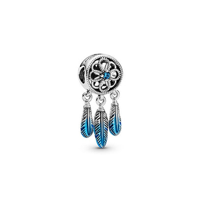 Dream Catcher Blue Brocade Beads S925 Sterling Silver String Beads