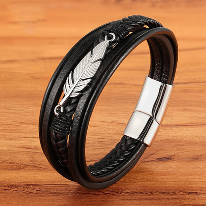 Nouveau 3 couches en or noir Style Punk Design Bracelet en cuir véritable pour hommes