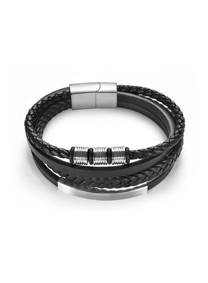 Bracelet à breloques en acier inoxydable pour hommes, fermoir magnétique tressé, emballage en cuir multicouche, bracelets Punk Rock