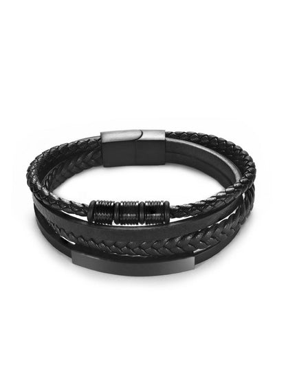 Bracelet à breloques en acier inoxydable pour hommes, fermoir magnétique tressé, emballage en cuir multicouche, bracelets Punk Rock