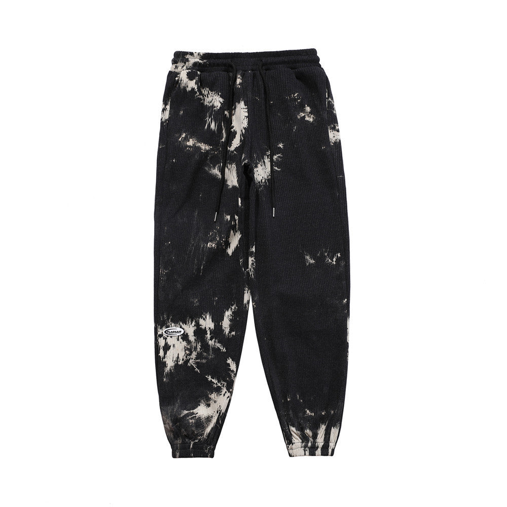 Pantalon en velours côtelé Tie-Dye pour hommes, marque de mode européenne et américaine, taille élastique, pantalons décontractés, tendance de rue, pantalons amples