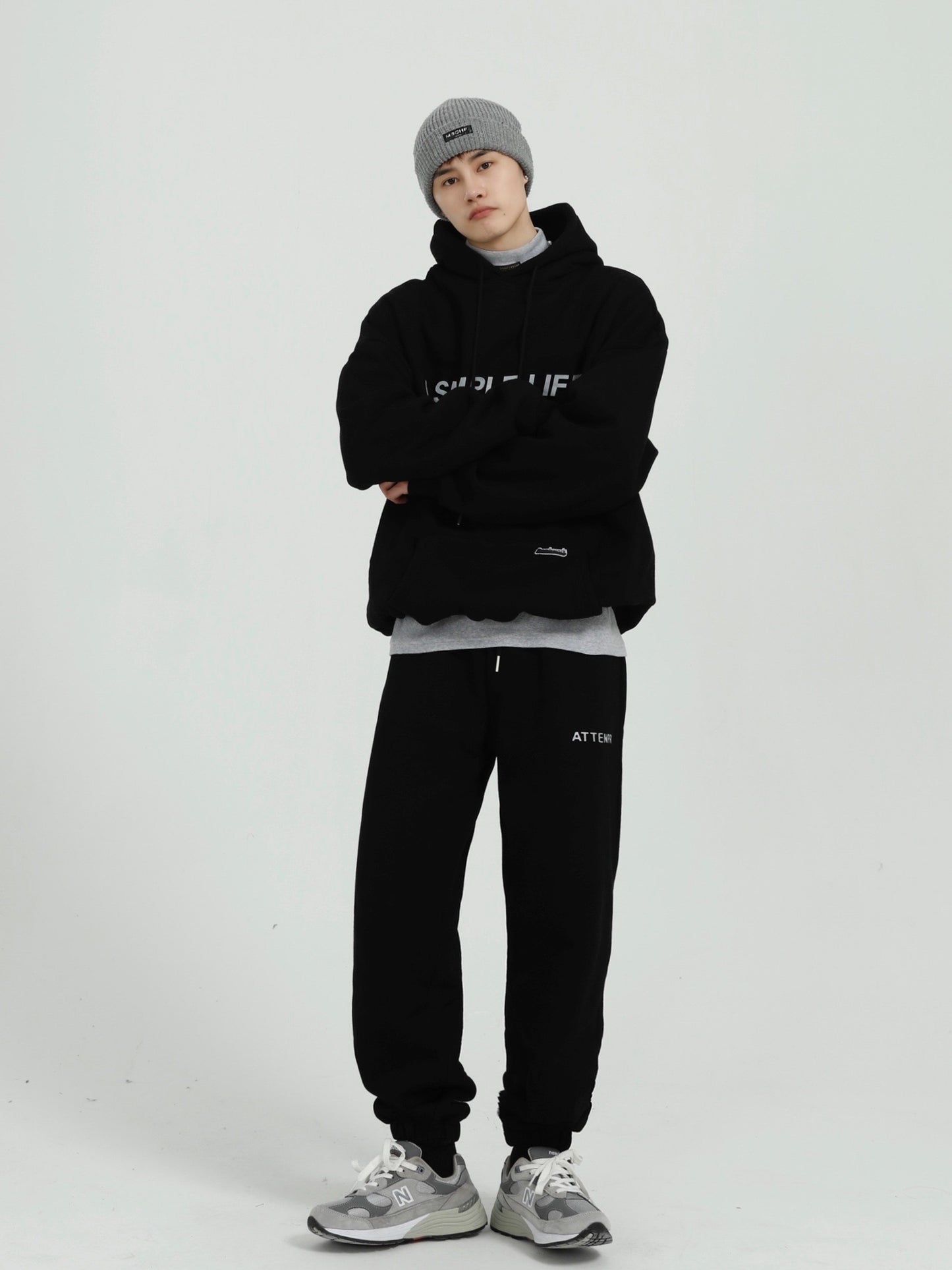 Reflective Letter Plush Hoodie Men's Leggings