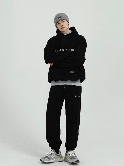 Reflective Letter Plush Hoodie Men's Leggings