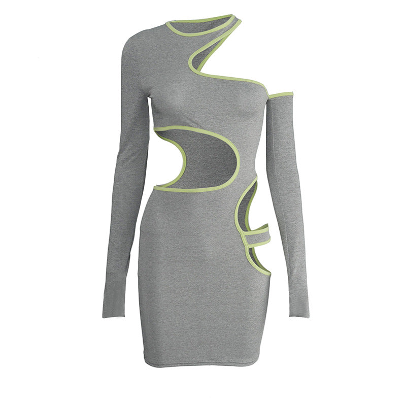 Chronstyle-Vestido calado Sexy para mujer, Mini Vestido elástico ajustado de manga larga con hombros descubiertos, Vestido ajustado para discoteca de otoño