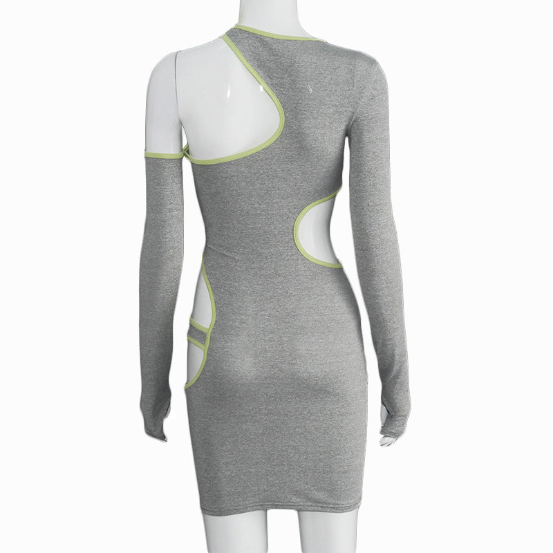 Chronstyle-Vestido calado Sexy para mujer, Mini Vestido elástico ajustado de manga larga con hombros descubiertos, Vestido ajustado para discoteca de otoño