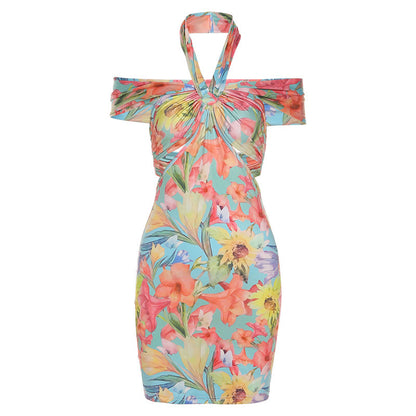 Kliou esthétique licou Mini robe femmes Sexy hors épaule dos nu maigre moulante croix pansement vacances Partywear chaud