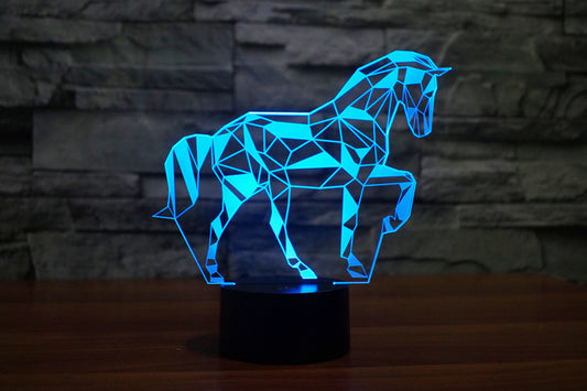 Luz 3D del caballo del rompecabezas, visión colorida del tacto LED