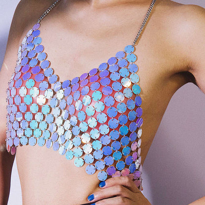 Bijoux transfrontaliers européens et américains, chaîne de vêtements de personnalité ronde simple, style discothèque sexy, chaîne de corps à paillettes géométriques pour femme