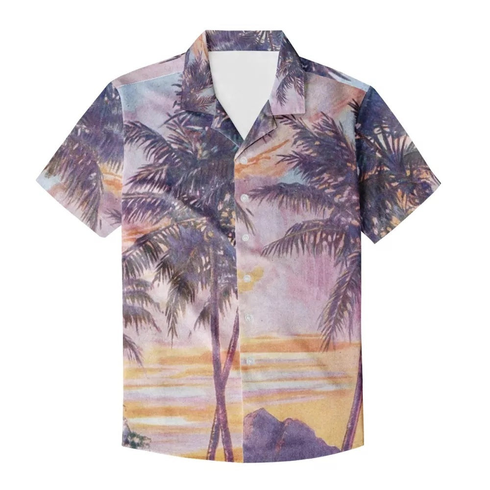 Summer Colorful Flowers Beach Style Holiday Shirt Cardigan Lapel Retro Shirt