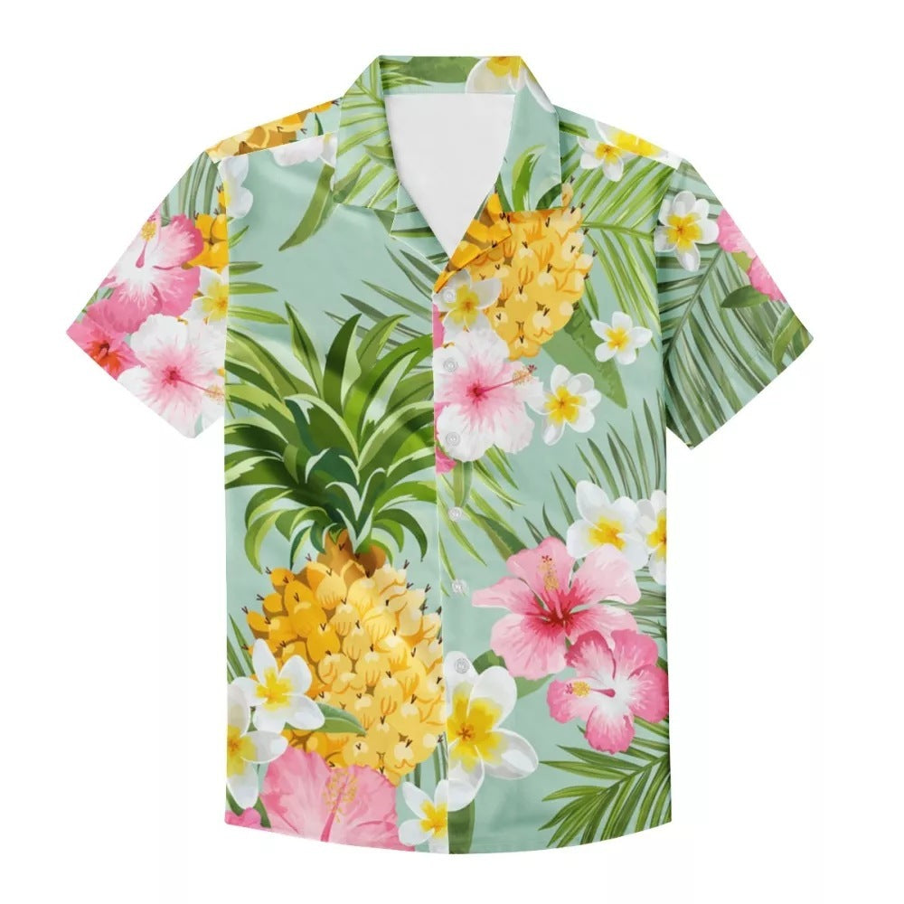 Summer Colorful Flowers Beach Style Holiday Shirt Cardigan Lapel Retro Shirt