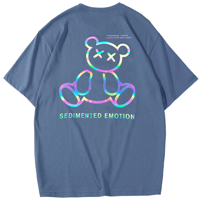 Spring And Summer New Couple T-shirt Women Loose Colorful Bear Reflective Short Sleeves