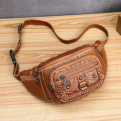 Fashion Rivets Women Belt Waist Bag Designer Fanny Pack Soft PU Leather Simple Female Phone Pockets Bags Branded Chest Bag Sac