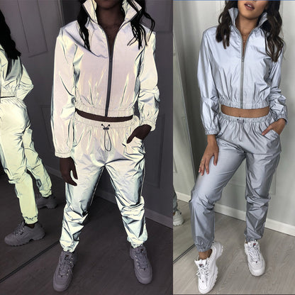 Women's Fashion Reflective Casual Suit Two Piece