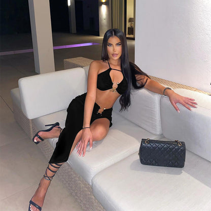 Night Club Style Bandeau Skirt Two-piece Set Fashion Suit Women