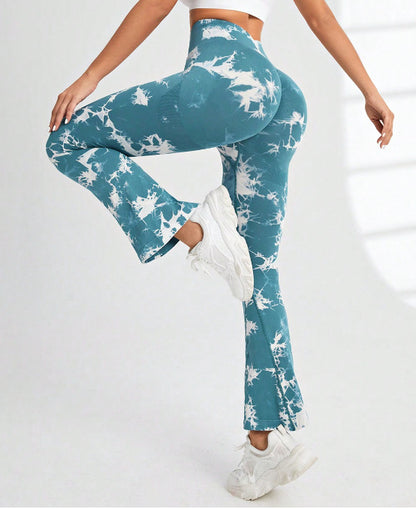 Pantalones de Yoga con estampado Tie Dye para mujer, mallas deportivas con fondo de campana, sin costuras, cintura alta, secado rápido, para Fitness y correr