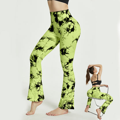 Pantalones de Yoga con estampado Tie Dye para mujer, mallas deportivas con fondo de campana, sin costuras, cintura alta, secado rápido, para Fitness y correr