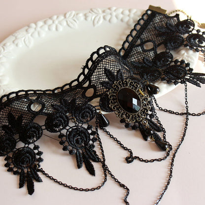 N44 party queen gem wide black lace dress accessories punk Necklace Choker false collar Mutu jewelry