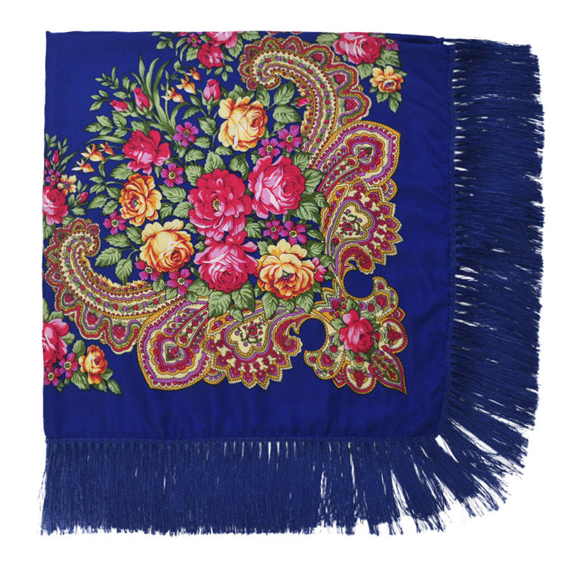 Women's Retro Print Floral Fringed Scarf