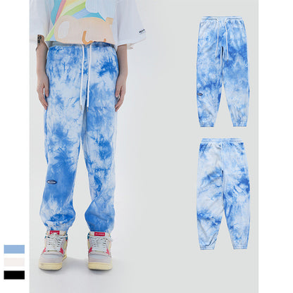 Pantalon décontracté tendance nationale ample à encre tie-dye