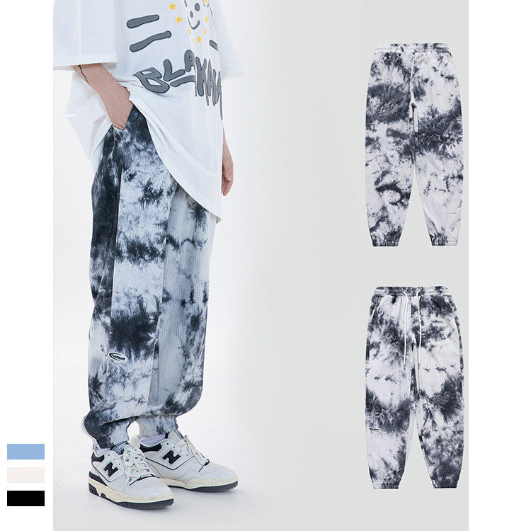 Pantalon décontracté tendance nationale ample à encre tie-dye