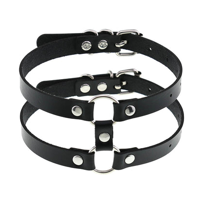 Gothic Style Leather Double Row Circle Collarnecklace