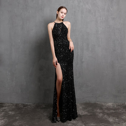 Heavy Craft Colorful Sequin Socialite Gathering Party Evening Dress Sexy Long Slimming Toast Dress Bride Formal Gown