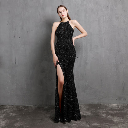 Heavy Craft Colorful Sequin Socialite Gathering Party Evening Dress Sexy Long Slimming Toast Dress Bride Formal Gown