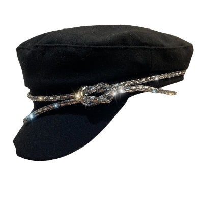 Chapeau Marine En Laine Strass Pour Femme