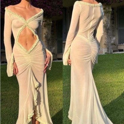 Tempérament Déesse d'apparence jeune Tempérament Coupe ajustée Sexy Robe de vadrouille nombril