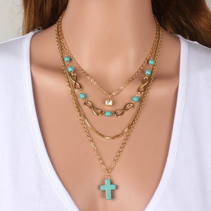 Collier Boho Turquoise Croix Chic