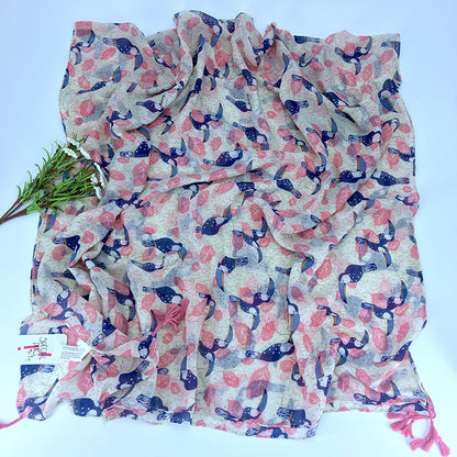 Printed bird cotton scarf