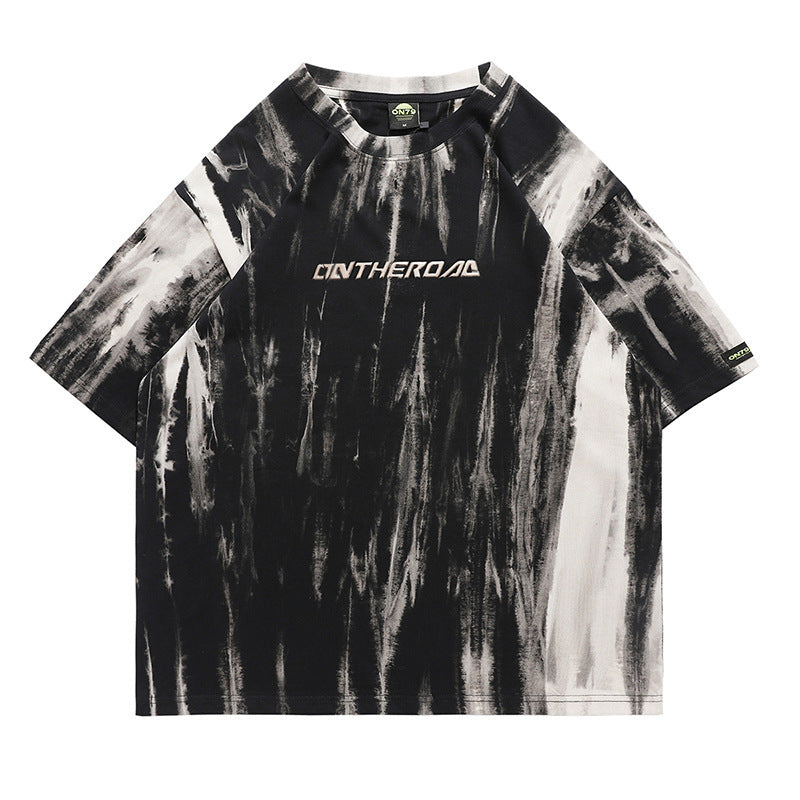Short-sleeved T-shirt With Tie-dye Metal Three-dimensional Lettering