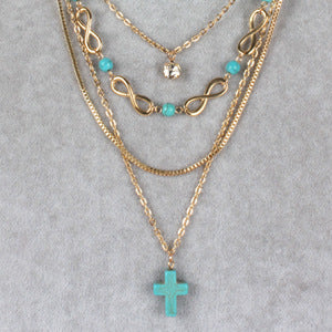 Collier Boho Turquoise Croix Chic