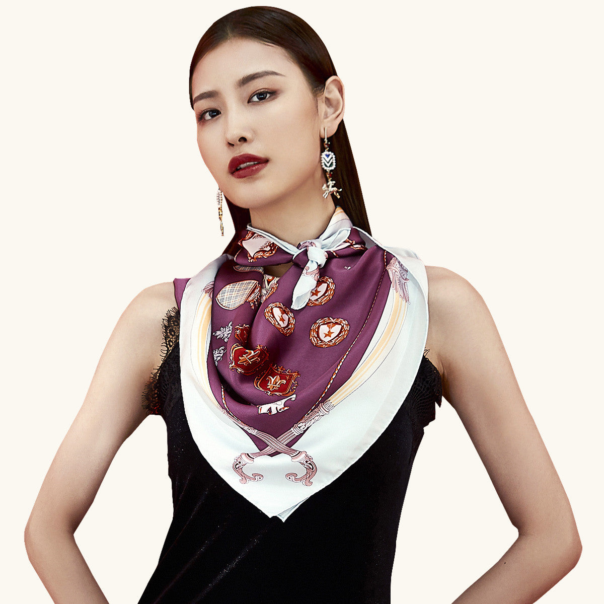 Grand foulard carré châle foulard imprimé en soie