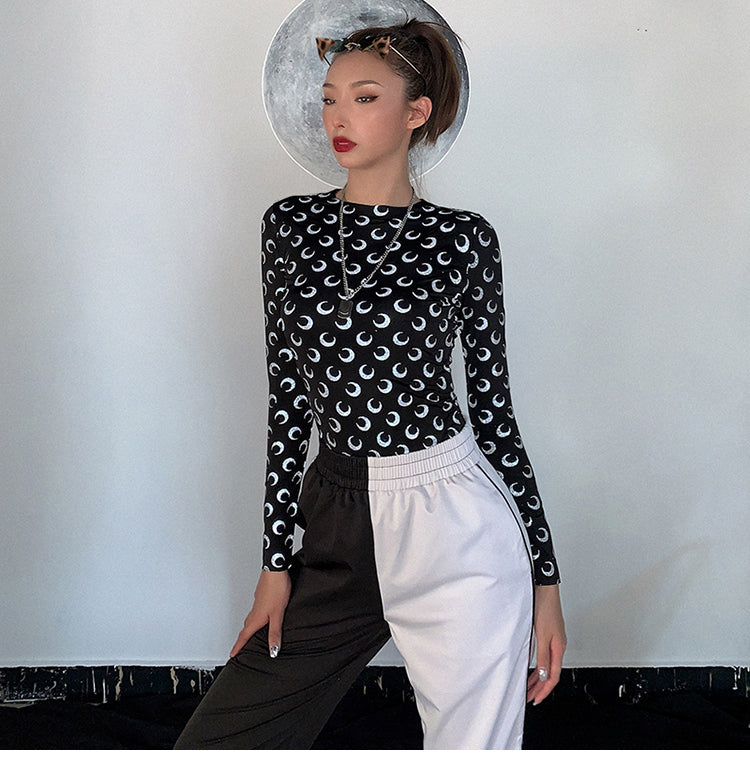 Reflective moon print ice silk bottoming shirt