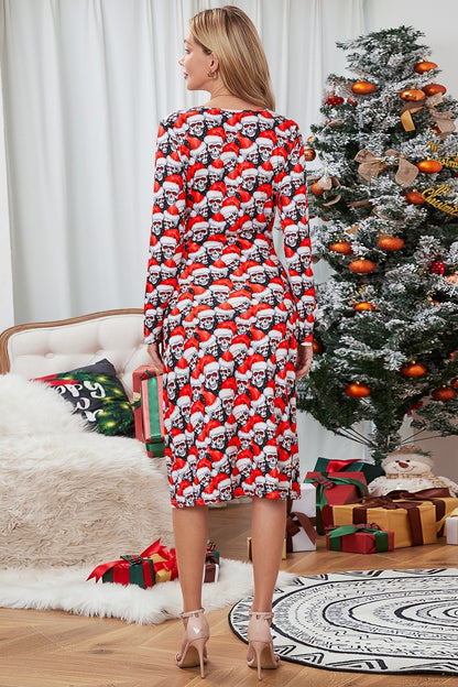 Vestido de manga larga con estampado de elementos navideños