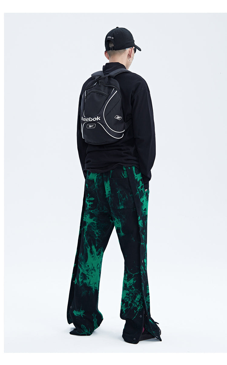 Pantalon à fermeture éclair tie-dye noir et vert pour hommes