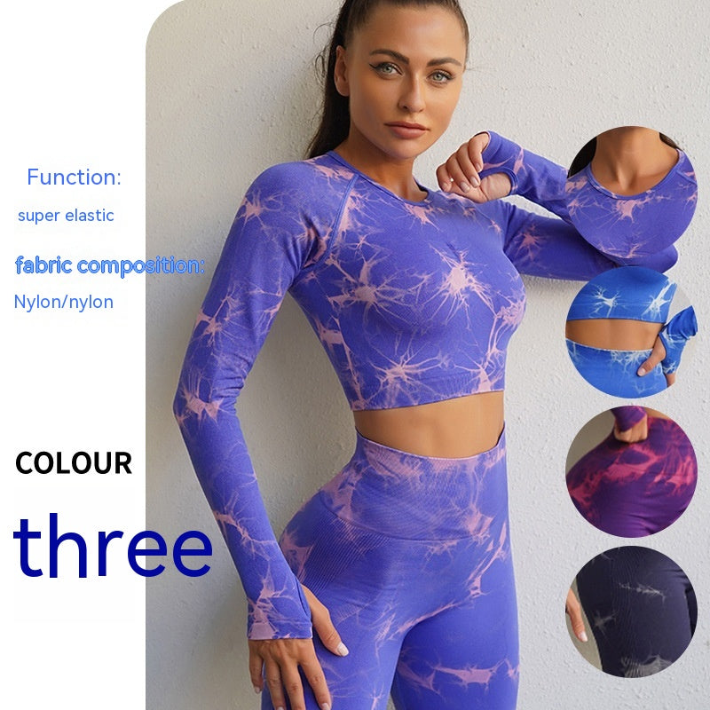 Tie-dye Fitness en plein air respirant manches longues costume de Yoga femmes