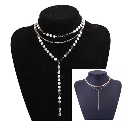 Collier ras du cou avec pièce de tatouage, une couche/trois couches, Lariat Y, collier en cristal strass